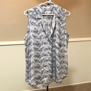 Equipment silk sleeveless shirt blouse leaf print